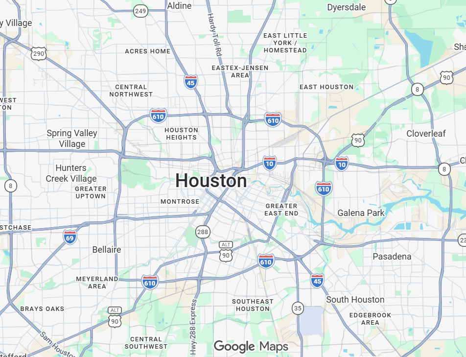 Map of Greater Houston service area for barricade rental